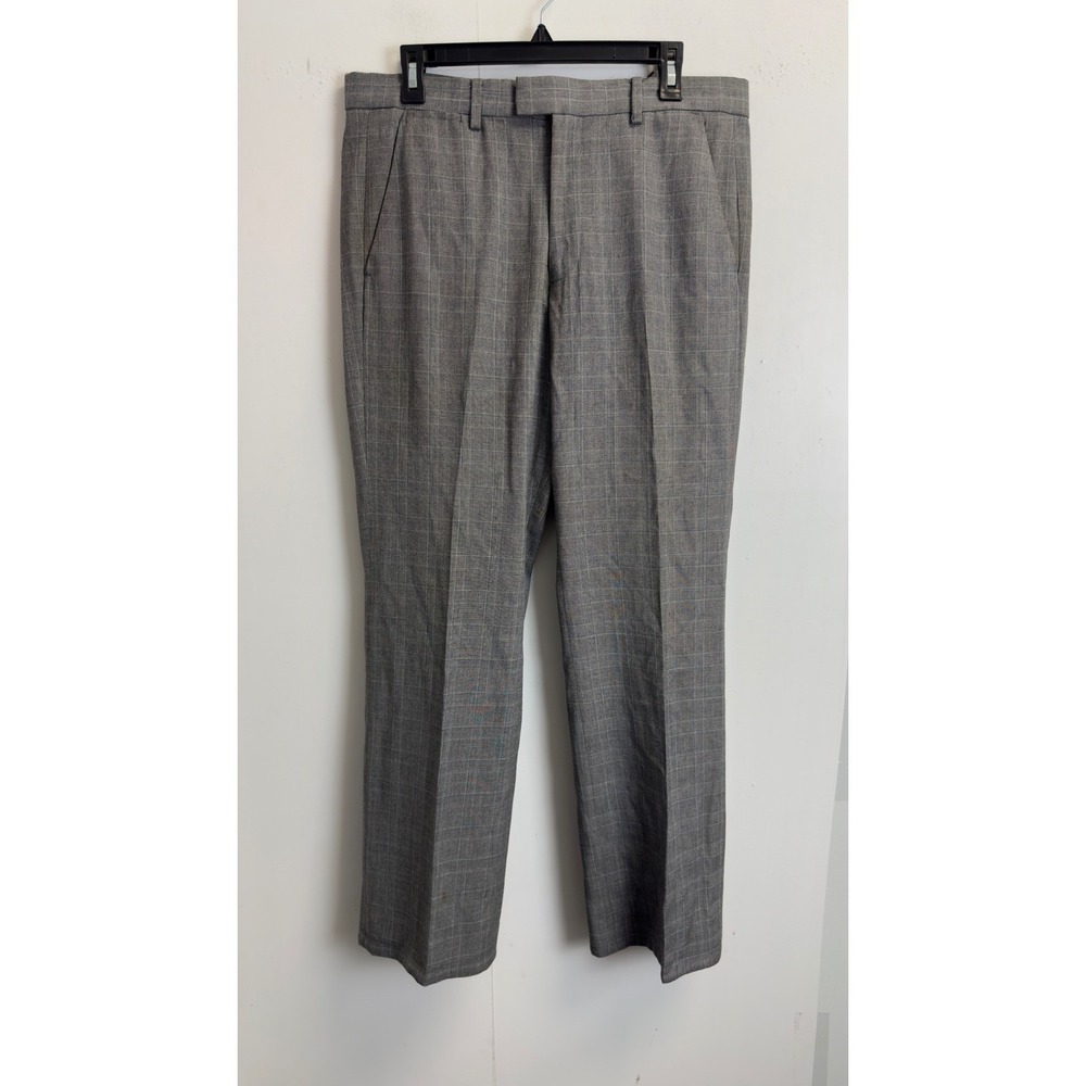 Express Design Studio Producer Mens Gray Plaid‎ Dress Pants 34X31 Straight Leg